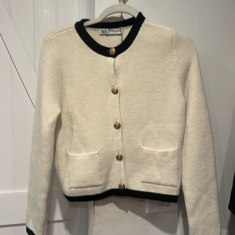 Zara Cream Cardigan with Black Trim